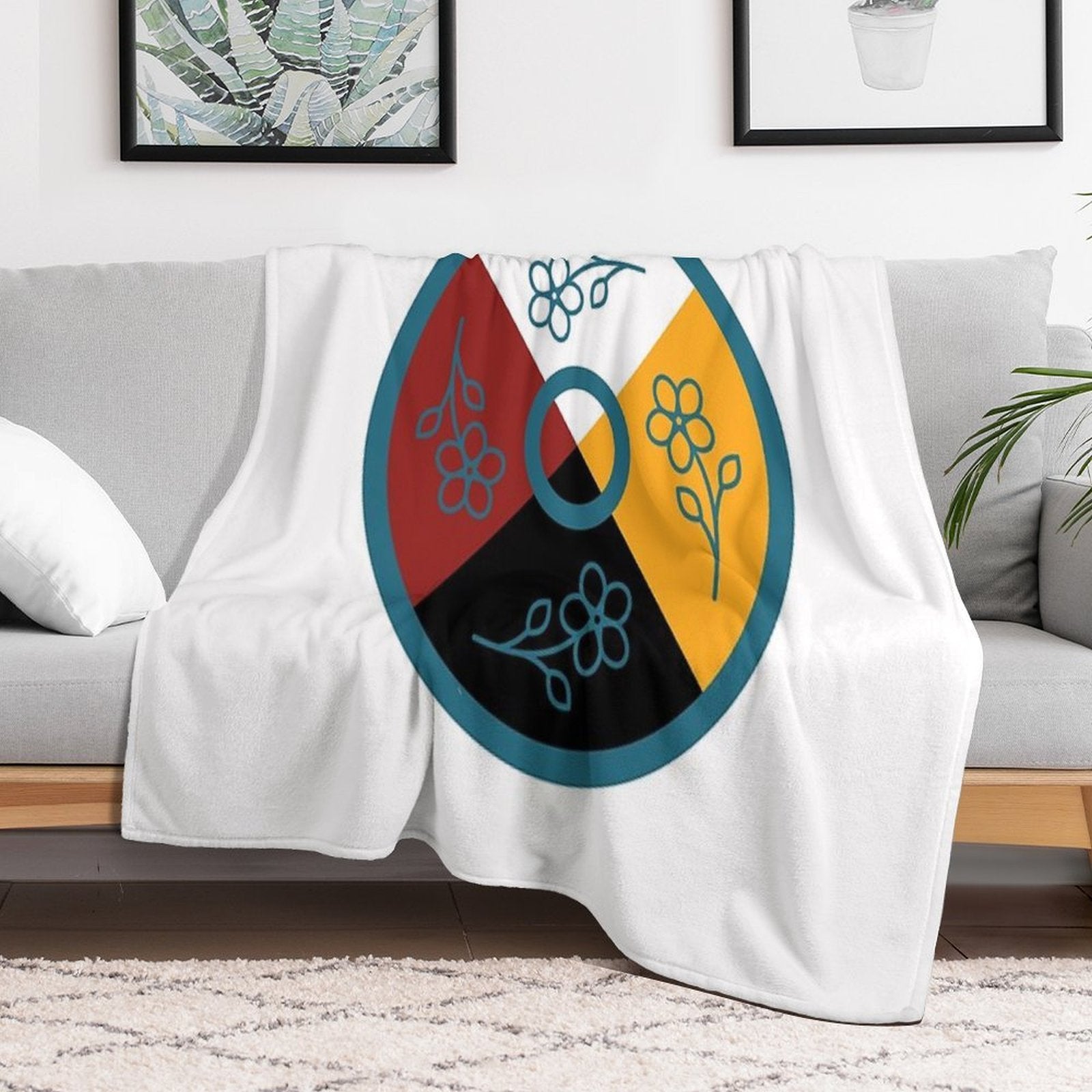 Medicine Wheel Floral WAWEZHI CANADA Shrink-resistant Throw Blanket