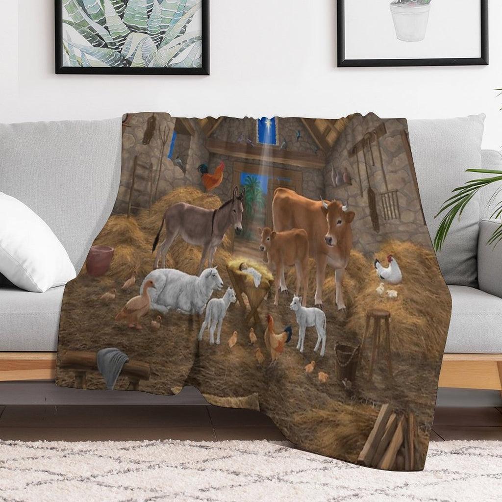 Baby Jesus In Manger Christmas Nativity Scene Premium Throw Blanket