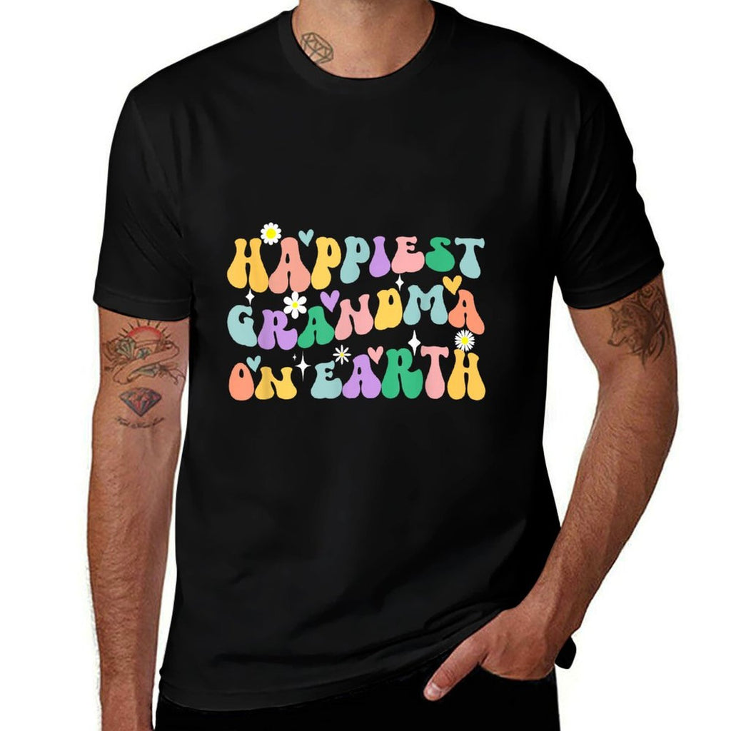 Retro Groovy Happiest Grandma On Earth For Family Trip  Stretchy T-Shirt