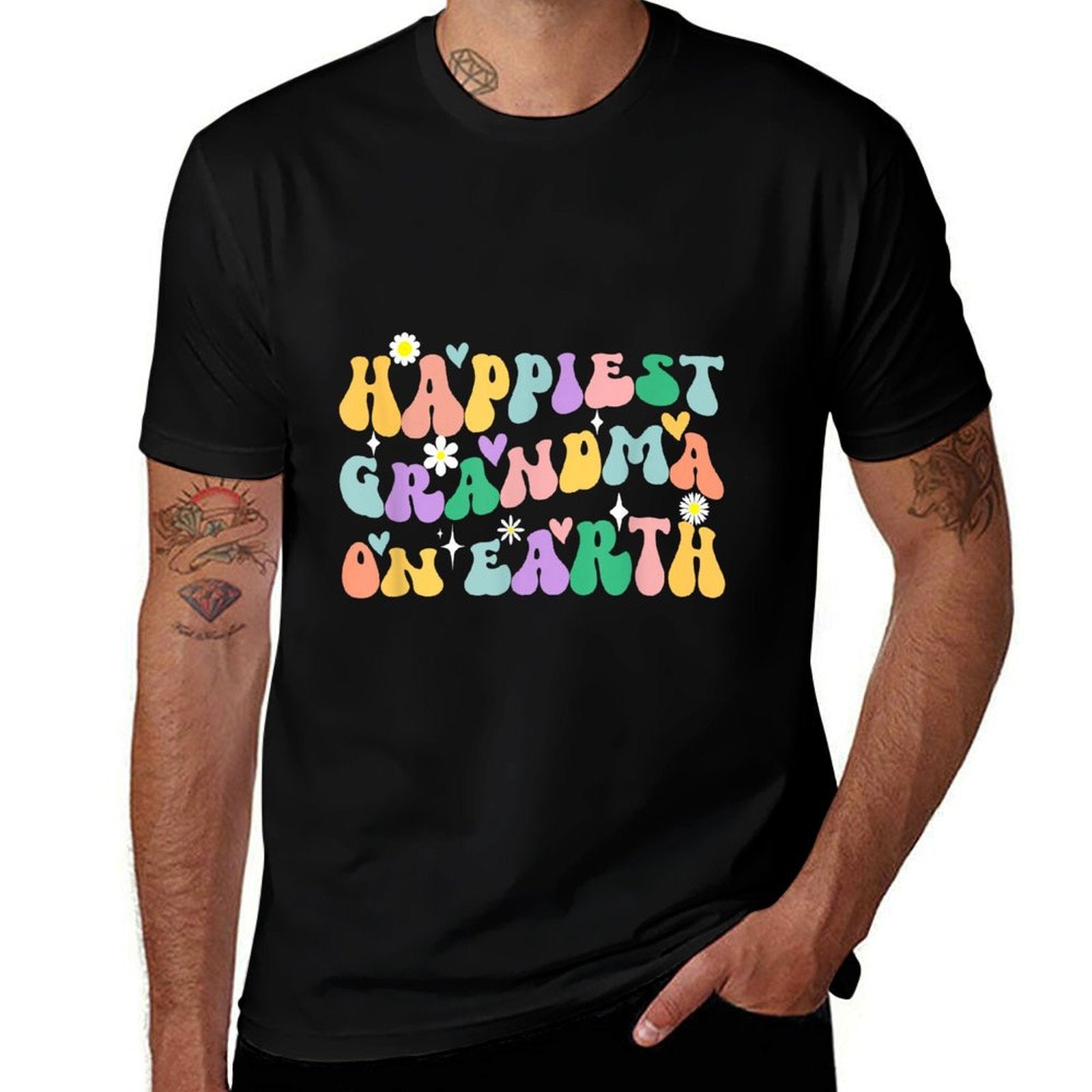 Retro Groovy Happiest Grandma On Earth For Family Trip  Stretchy T-Shirt