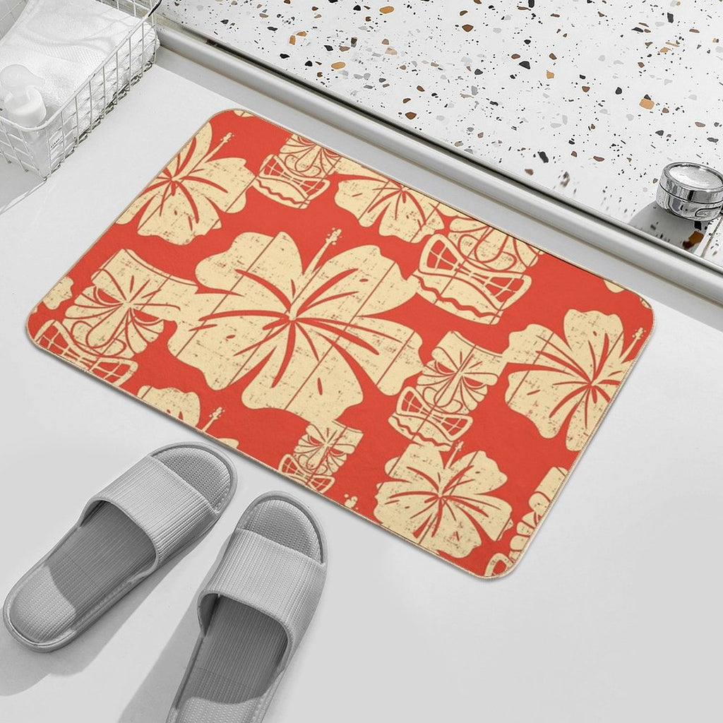 Hawaiian Tiki Pattern on Red  Multi-Purpose Bath Mat
