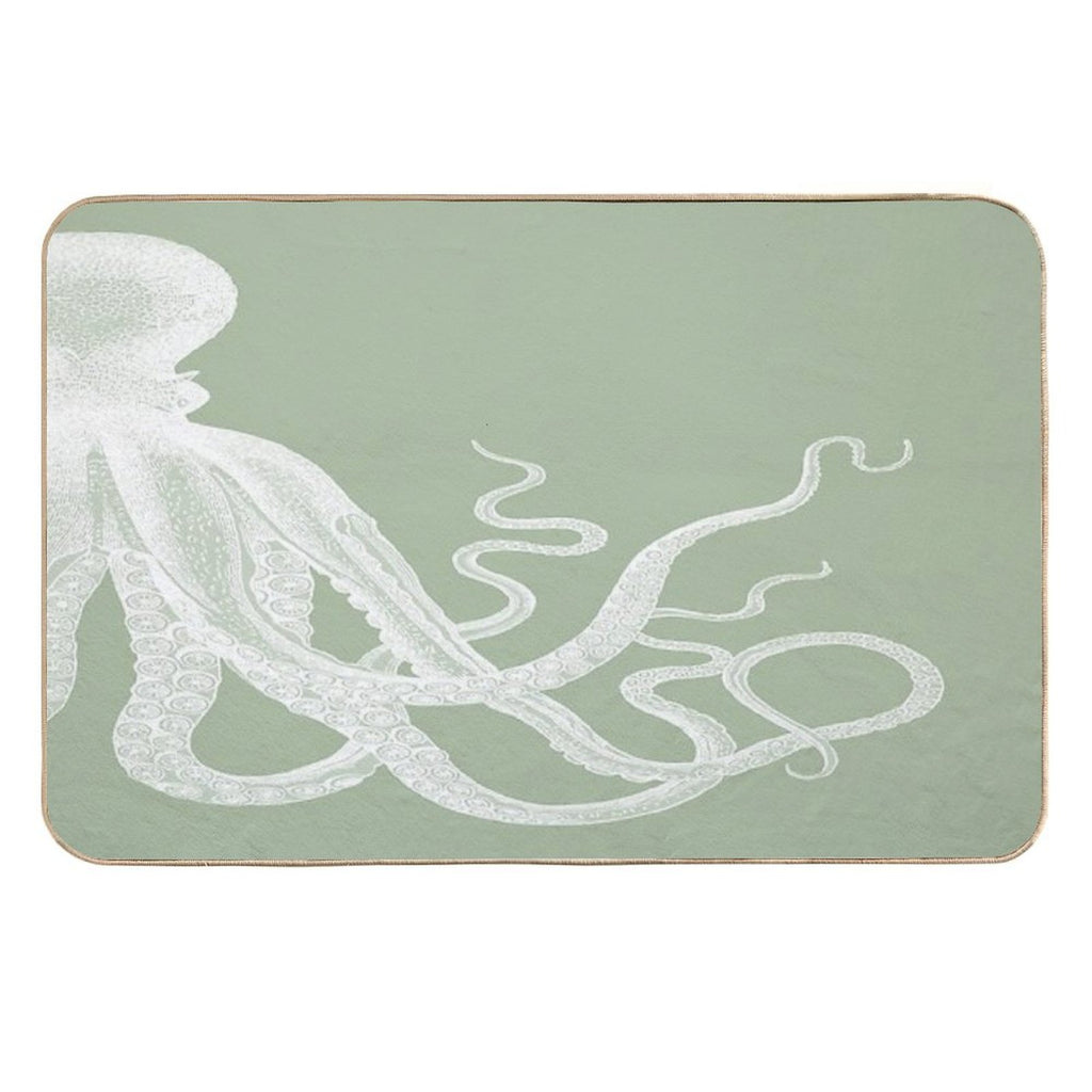 Half Octopus  Right Side  Vintage Octopus  Tentacles  Sea Creatures  Nautical  Ocean  Sea  Beach  Diptych  Sage Green  Stain-Proof Bath Mat