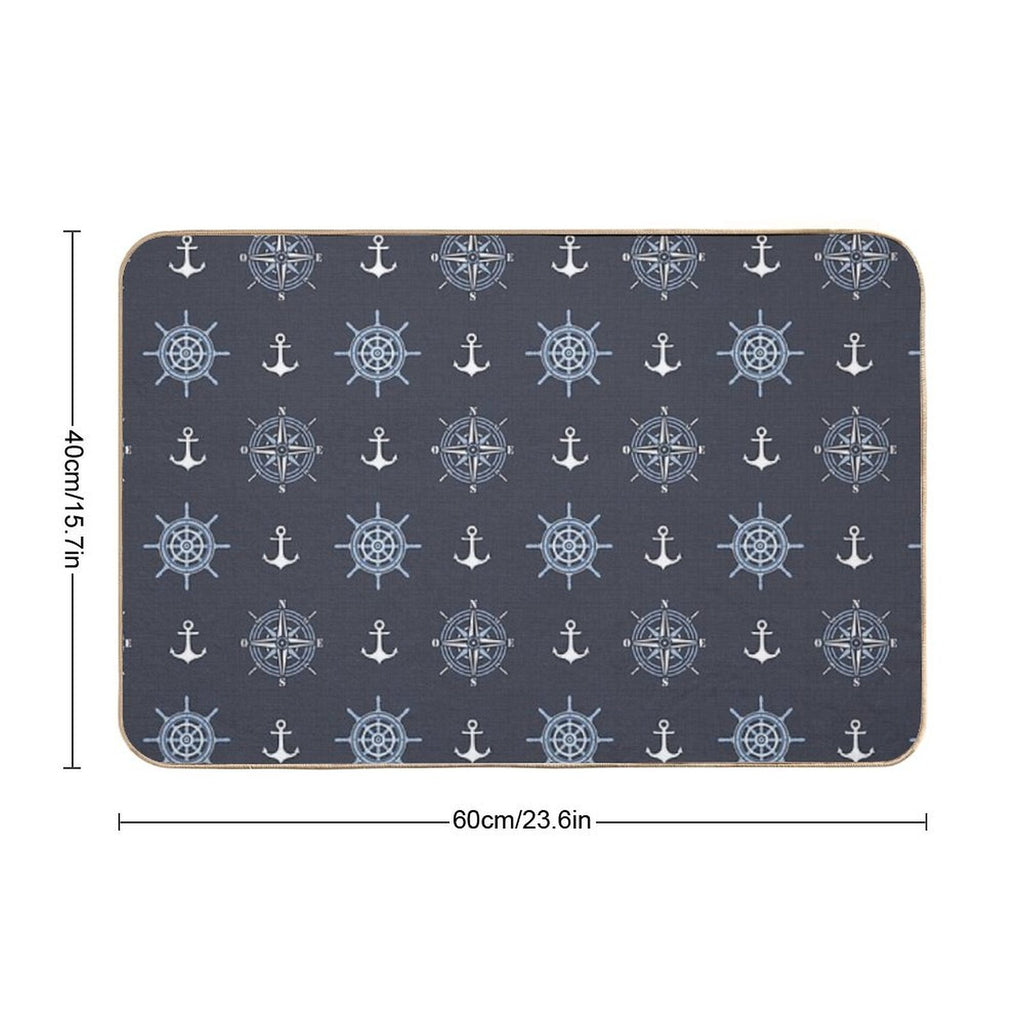 Pattern of Anchors And Compass Roses on Dark Blue  Rapid-Drying Bath Mat