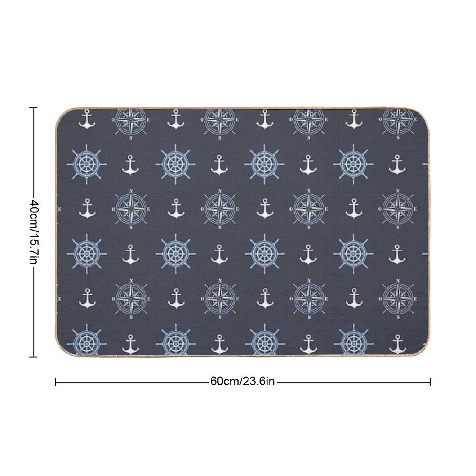 Pattern of Anchors And Compass Roses on Dark Blue  Rapid-Drying Bath Mat