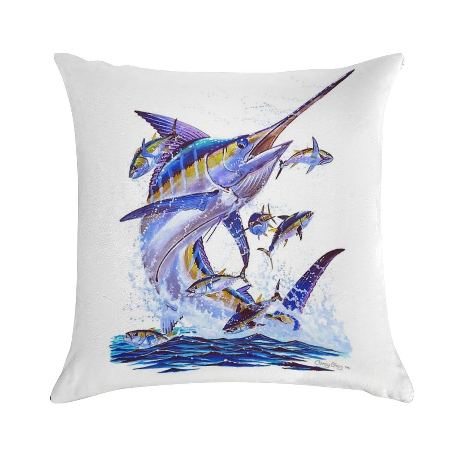 Blue Marlin And Tunas Soft Fade-Resistant Throw Pillow
