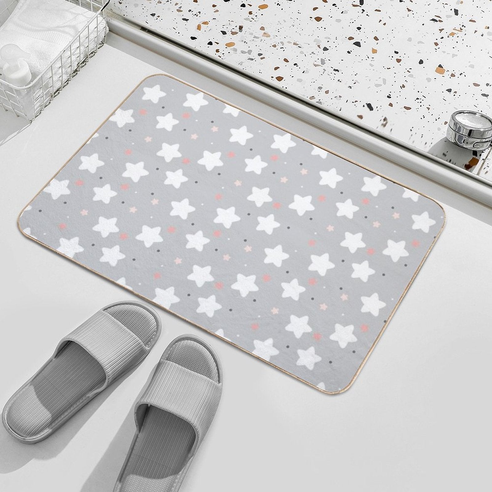 Cute White Star Pattern  Non-Slip Bath Mat