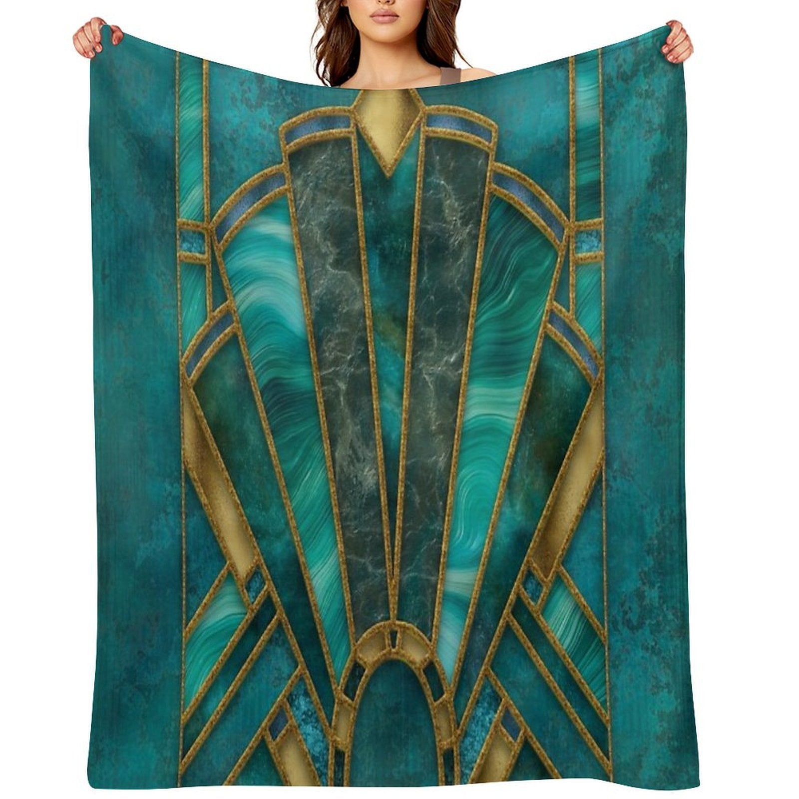 Elegant Stained Glass Art Deco Window With Marble And Gemstone Velvety-soft Throw Blanket
