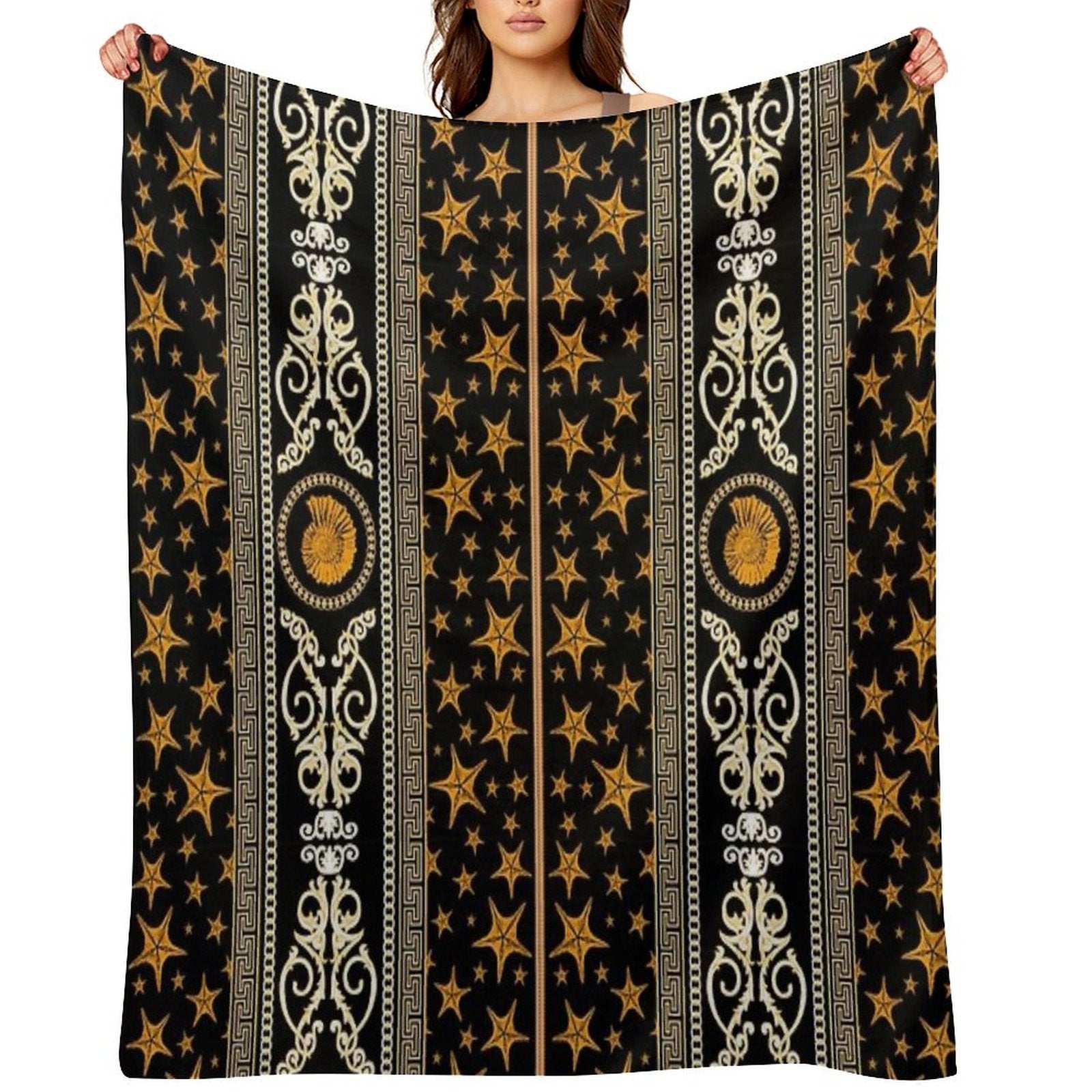 Luxury Baroque, Chain, Seashell And Starfish Print Travel-friendly Throw Blanket