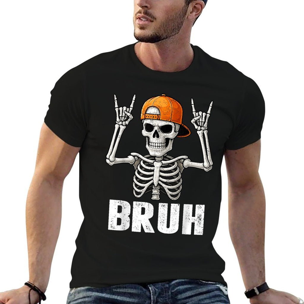 Skeleton Rock On Bruh Halloween For Mens Boys Kids Toddlers  Moisture-wicking T-Shirt