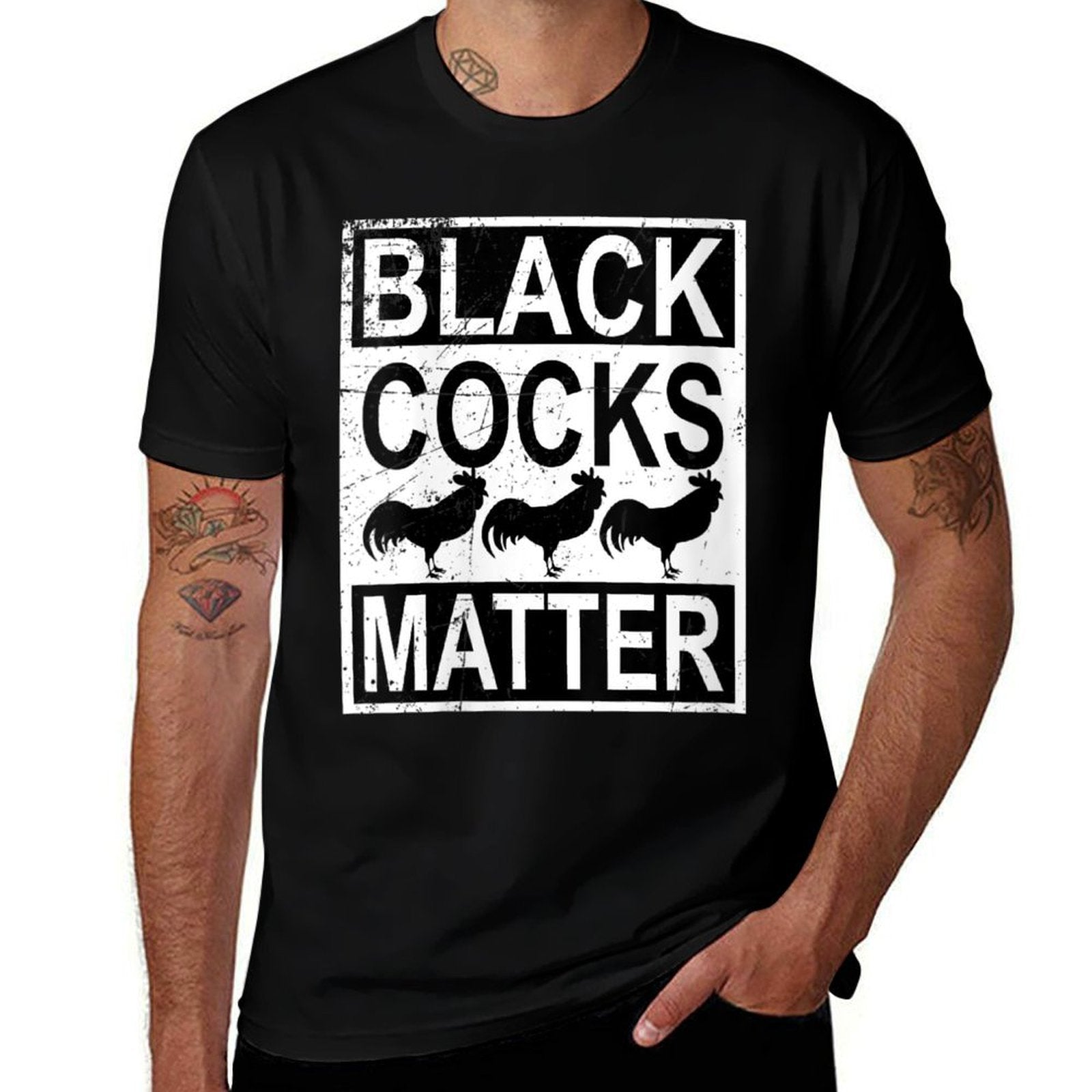 Womens Funny Black Cocks Matter Meme  Rolled Sleeves T-Shirt