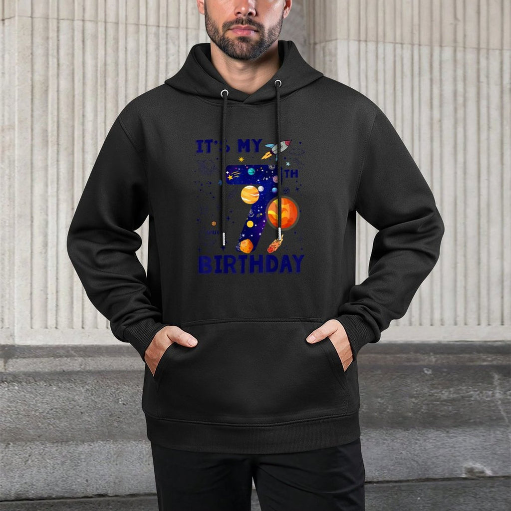 It's My 7th Birthday Boy Outer Space B-day Party Theme Unisex Design Hoodie