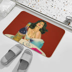 Vintage Italian Liqueur Averna Amaro Sicilia Aperitif Alcoholic Bevarage Advertising Brunette Sitting at Cafe Table Advertisemen  Non-Slip Bath Mat