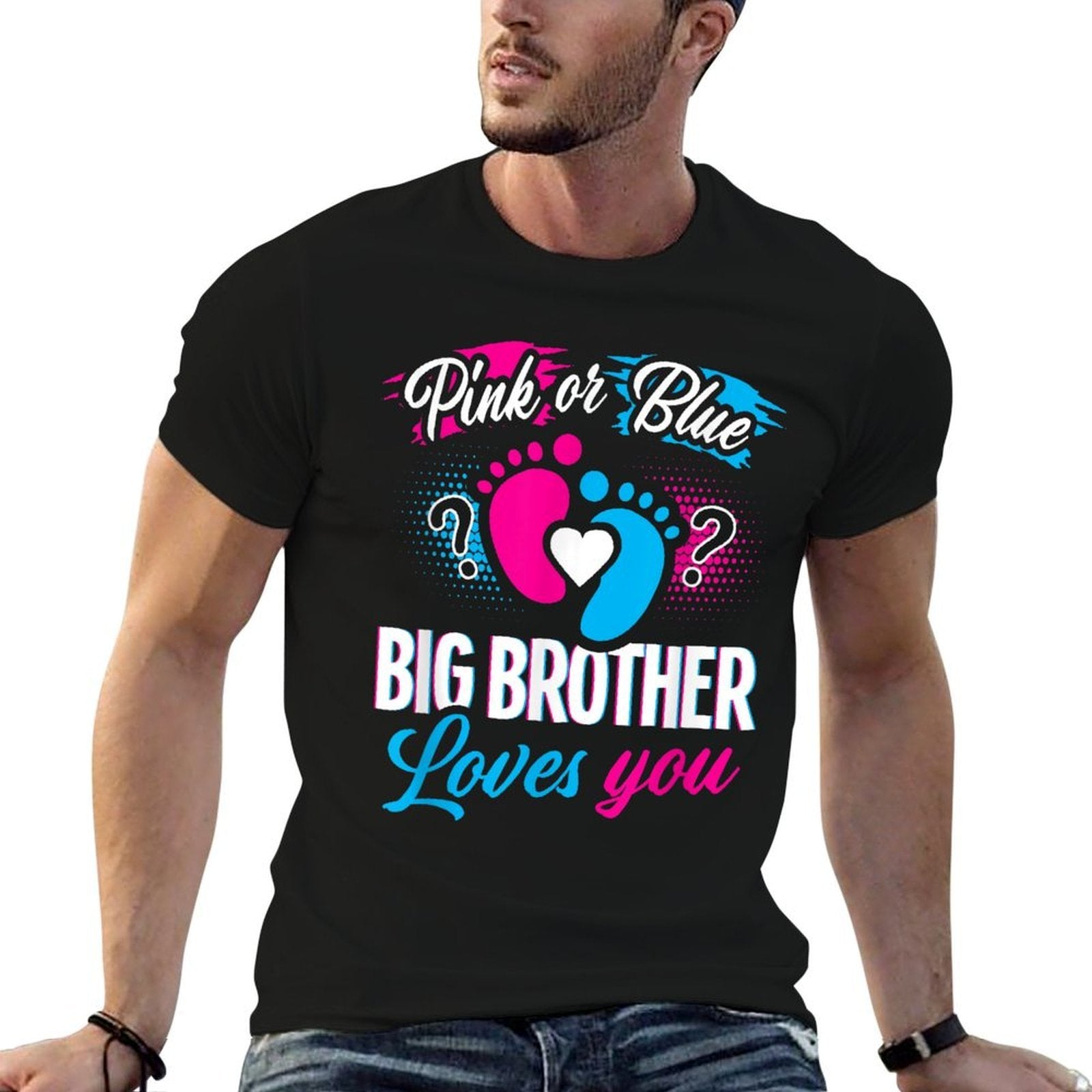 Pink Or Blue Big Brother Loves You Baby Gender Reveal Party  Tagless Design T-Shirt