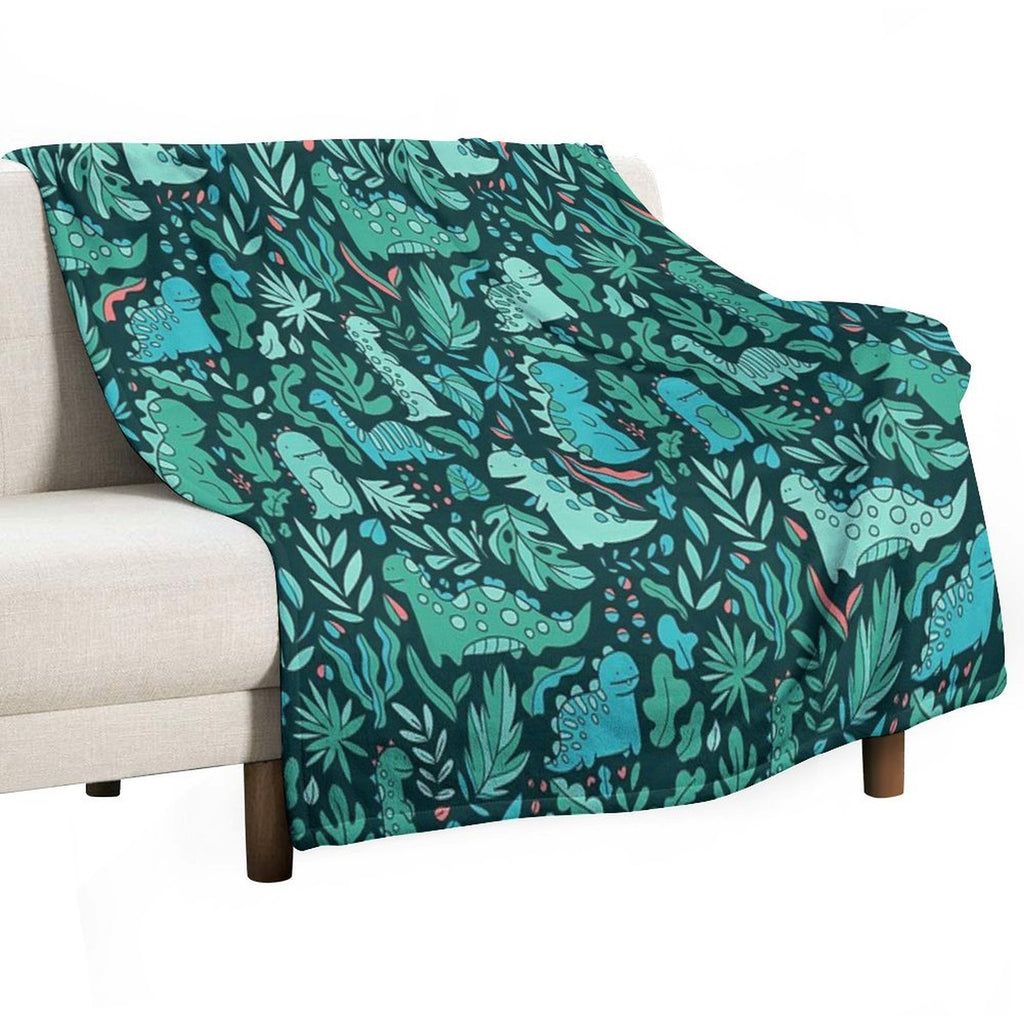 Cute Dinosaurs And Tropical Leaves Shrink-resistant Throw Blanket