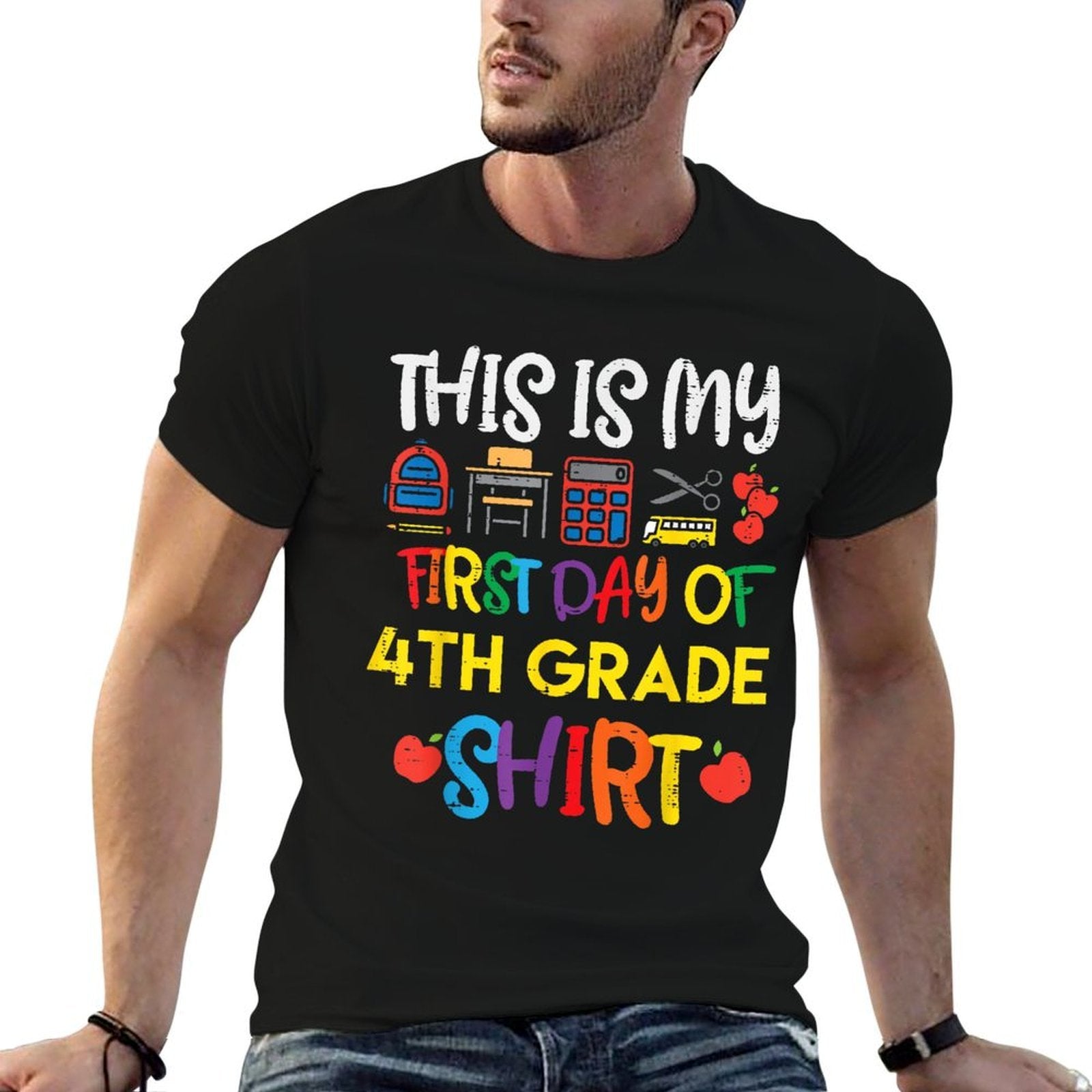 My First Day Of 4th Grade Fourth School Boys Girls  Tagless Design T-Shirt
