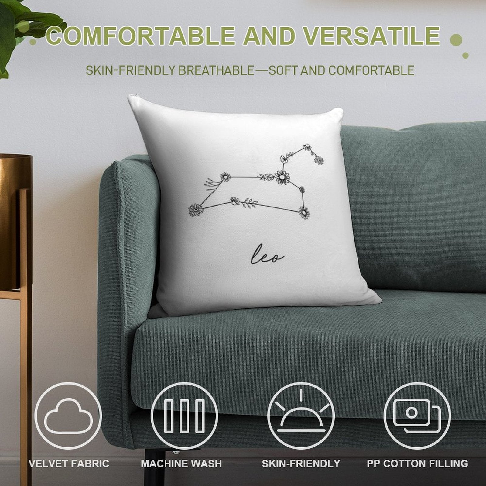 Leo Zodiac Wildflower Constellation Soft Ultra-Soft Texture Throw Pillow