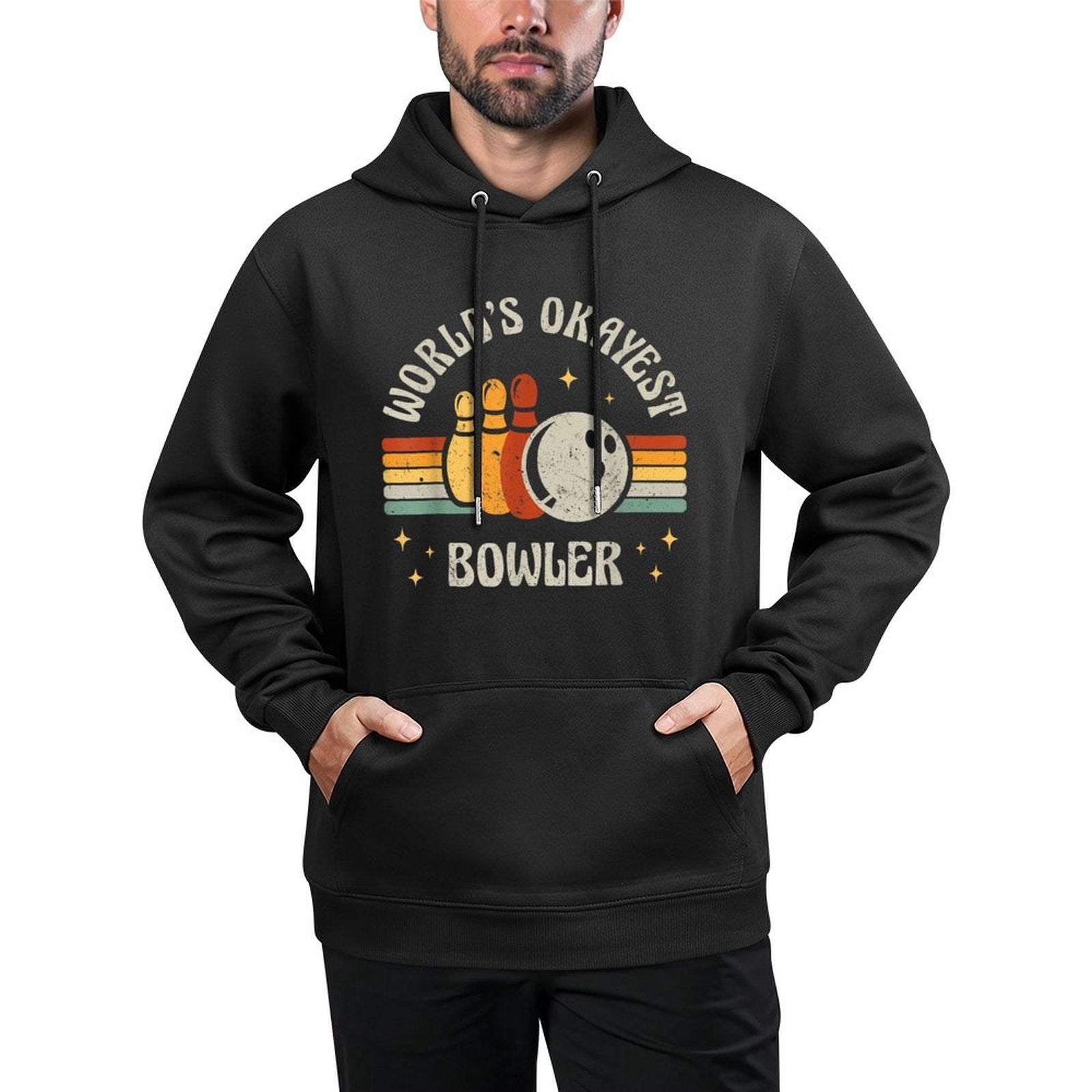Funny Retro Bowling World's Okayest Bowler Vintage Bowler Pilling-Resistant Hoodie