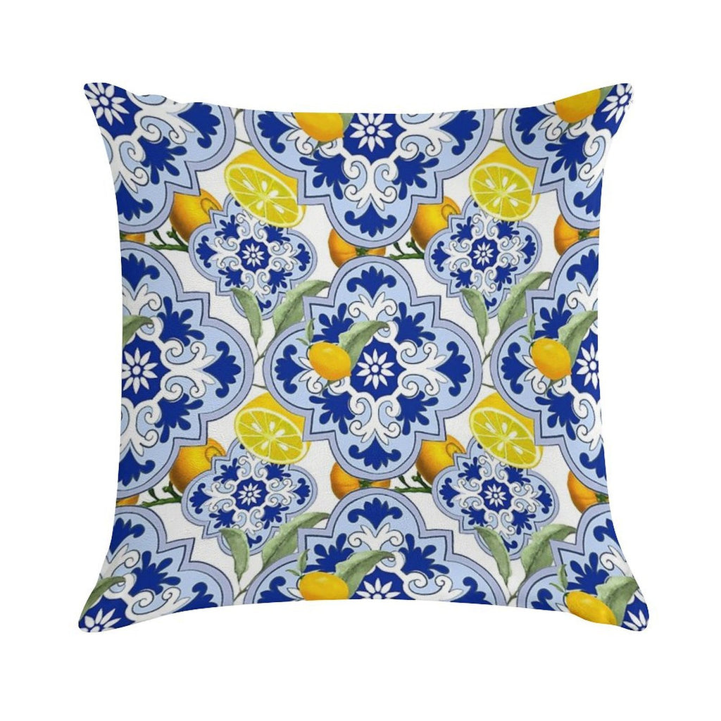 Summer,citrus,lemon Fruit Mosaic,Sicilian Style,tiles, Pattern Soft Washable Throw Pillow