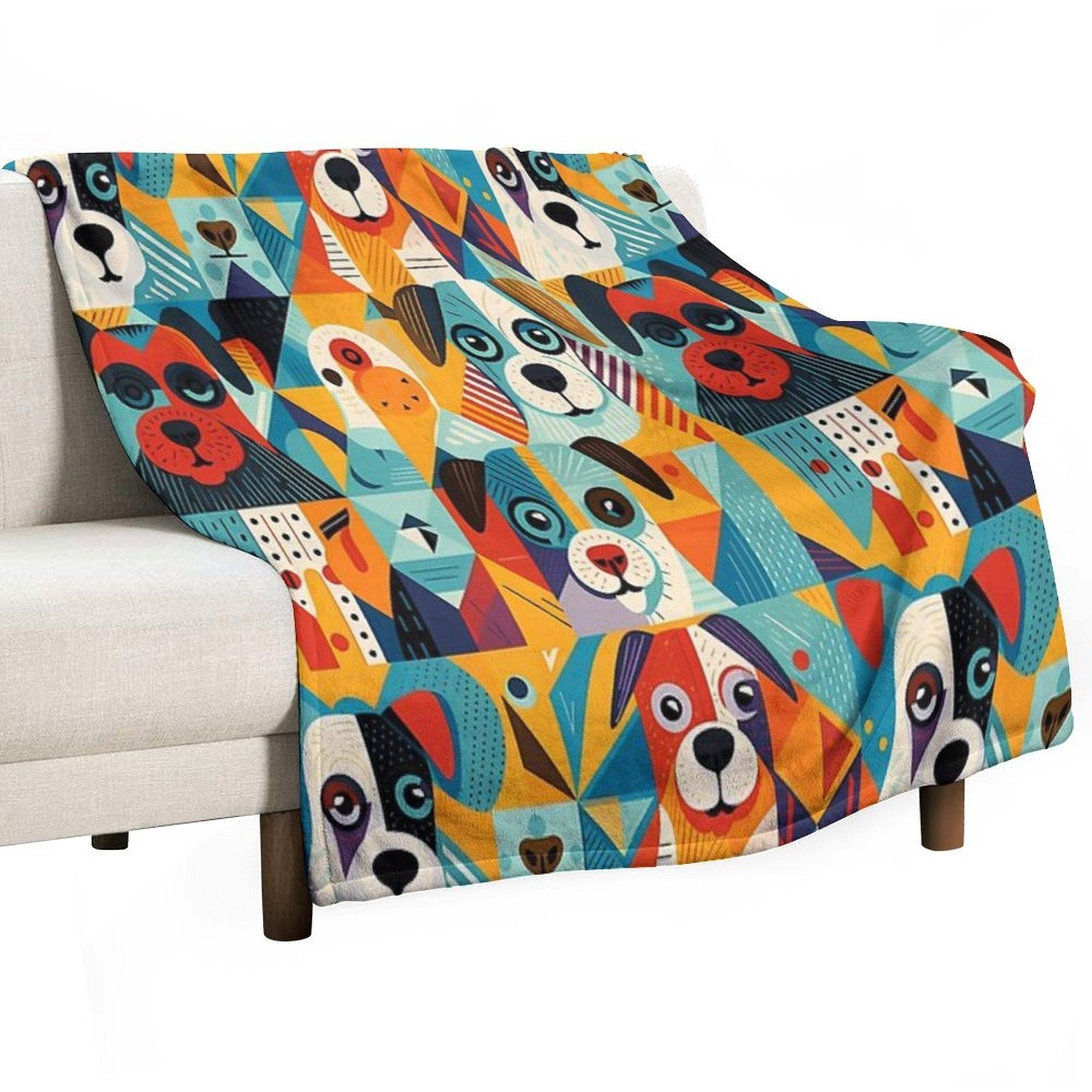 Geometrical Dogs Pattern Lightweight Throw Blanket