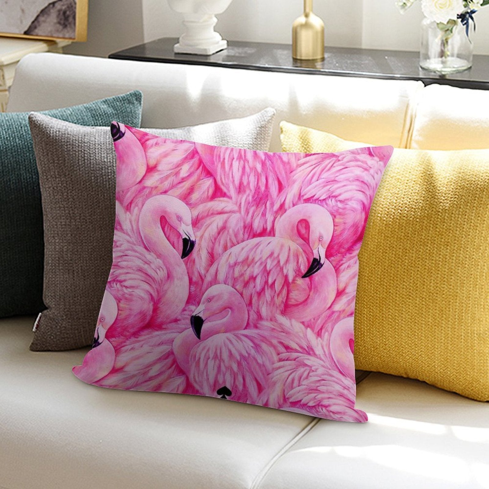 Beauty Pink Flamingo Art Soft Short Plush Fabric Throw Pillow