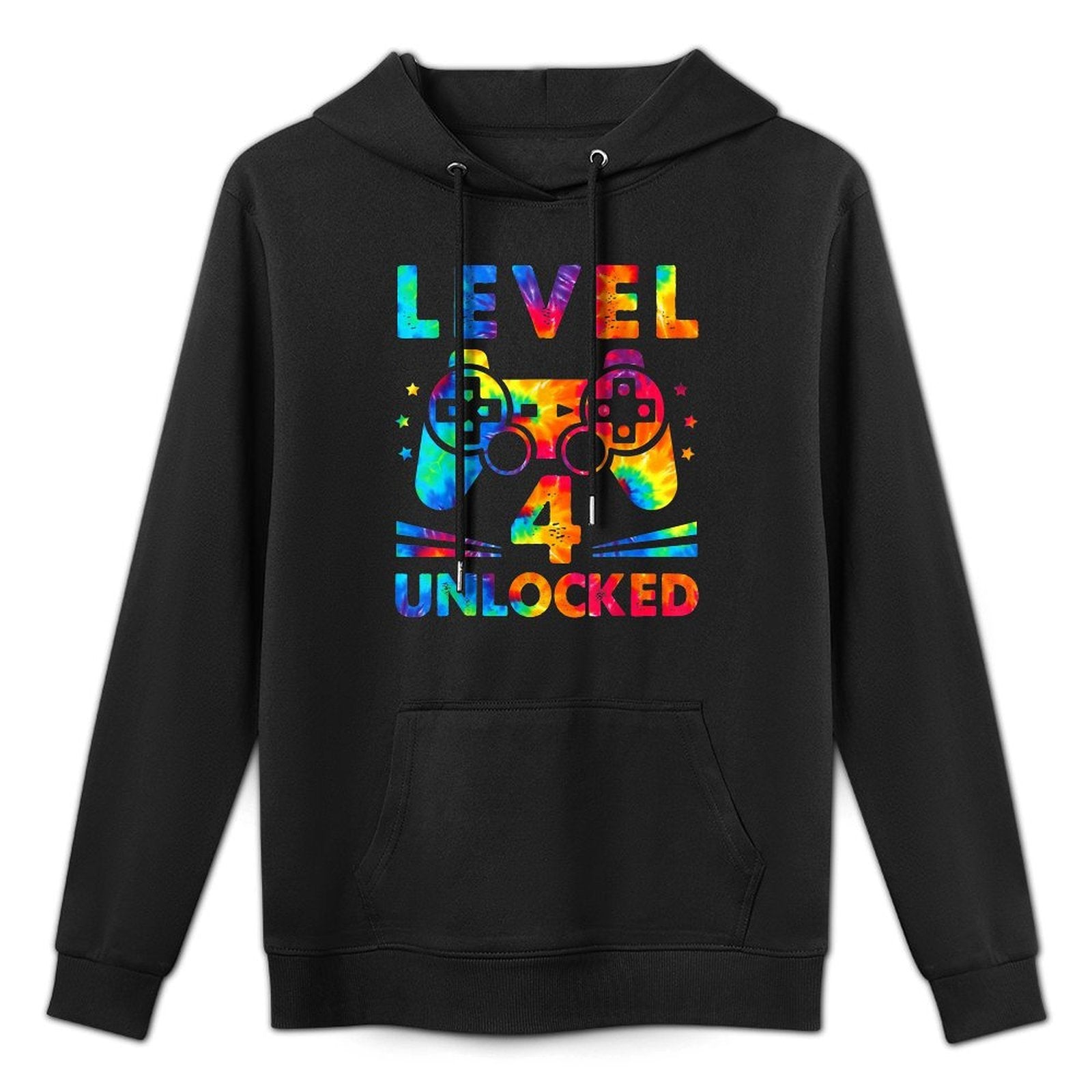 4 Year Old 4th Birthday Gamer Tie Dye Boys Level Gift Colorfast Hoodie