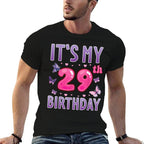 Butterflies Hearts Happy 29 Years Old Its My 29th Birthday  High-quality Stitching T-Shirt