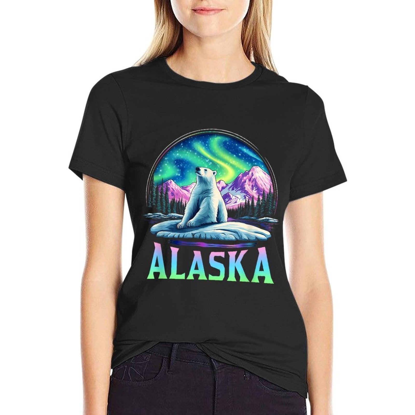 Alaska Northern Lights Aurora Viewing Bear Vacation Trip  Heathered Texture T-Shirt