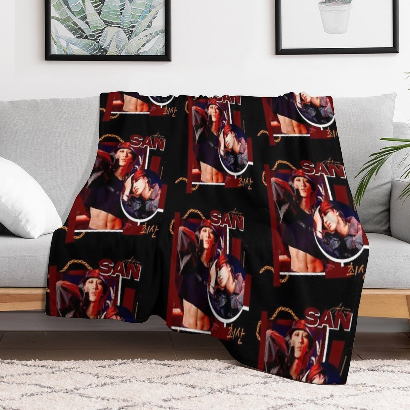 ATEEZ SAN  FIREWORKS Plush Throw Blanket