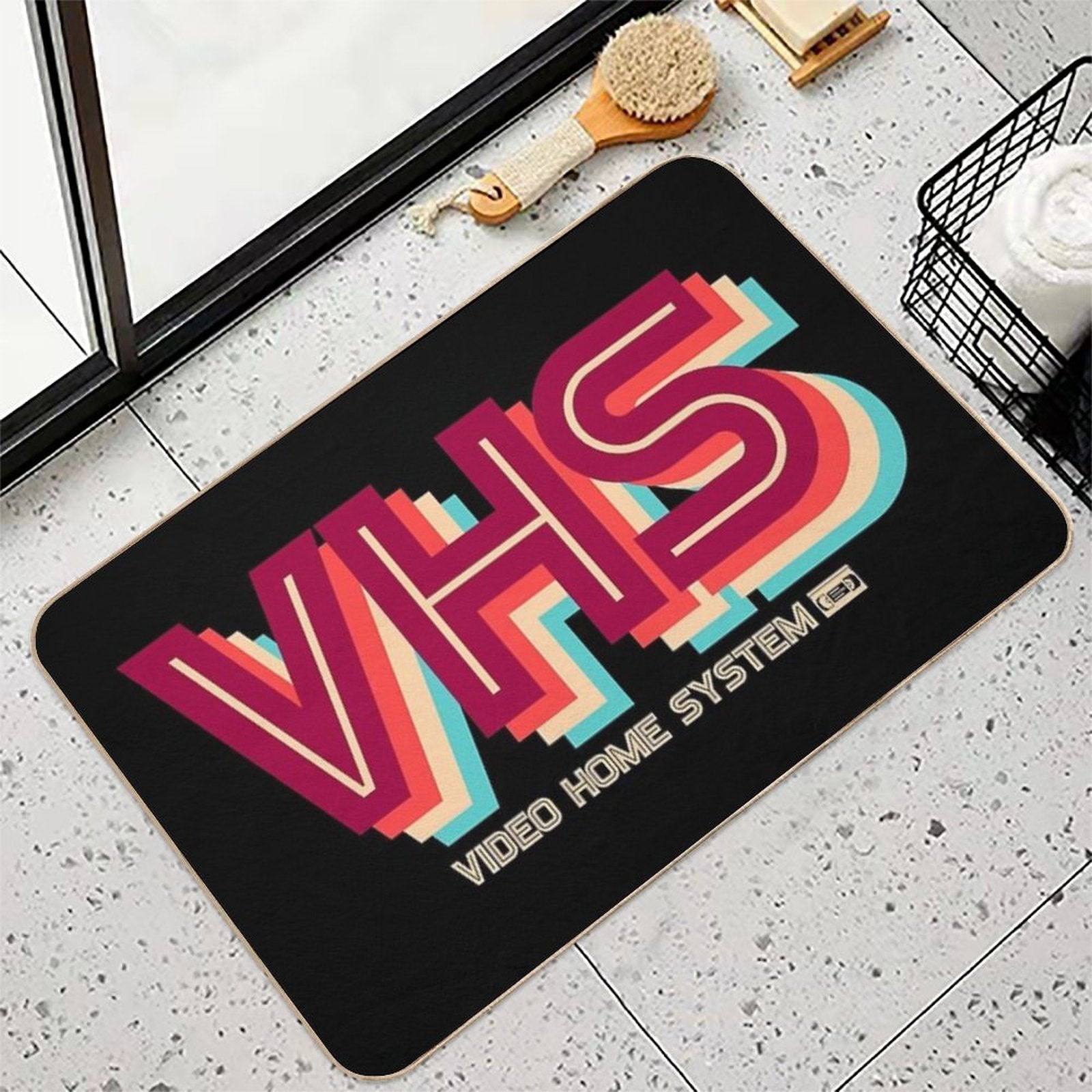 VHS Video Home System - Retro 1980's Video  Fade-Resistant Bath Mat