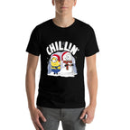 Minions Christmas Dave And Snowman Chillin Poster  Ribbed Collar T-Shirt