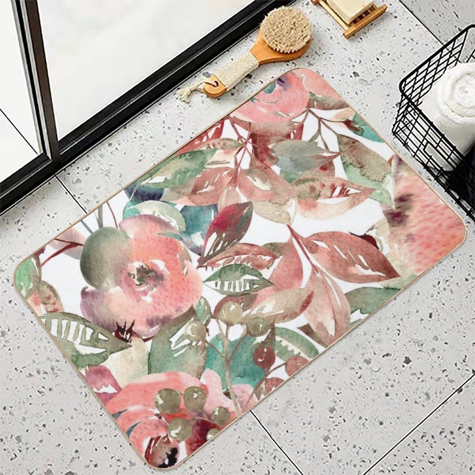 Vintage Floral Medley Pattern - Pale Pink And Green - Cottagecore  Pet-Safe Bath Mat