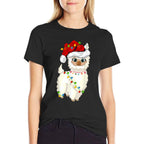 Xmas Lights Santa Hat Llama Christmas  Lightweight T-Shirt