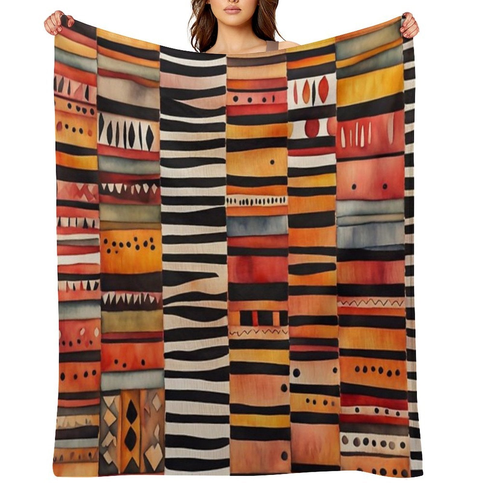 Etchnic Scandinavian Pattern - Watercolor Painting - Abstract Tribal Ethnic Traditional Pattern - Black Stripes - Terracotta & E Comfort Throw Blanket