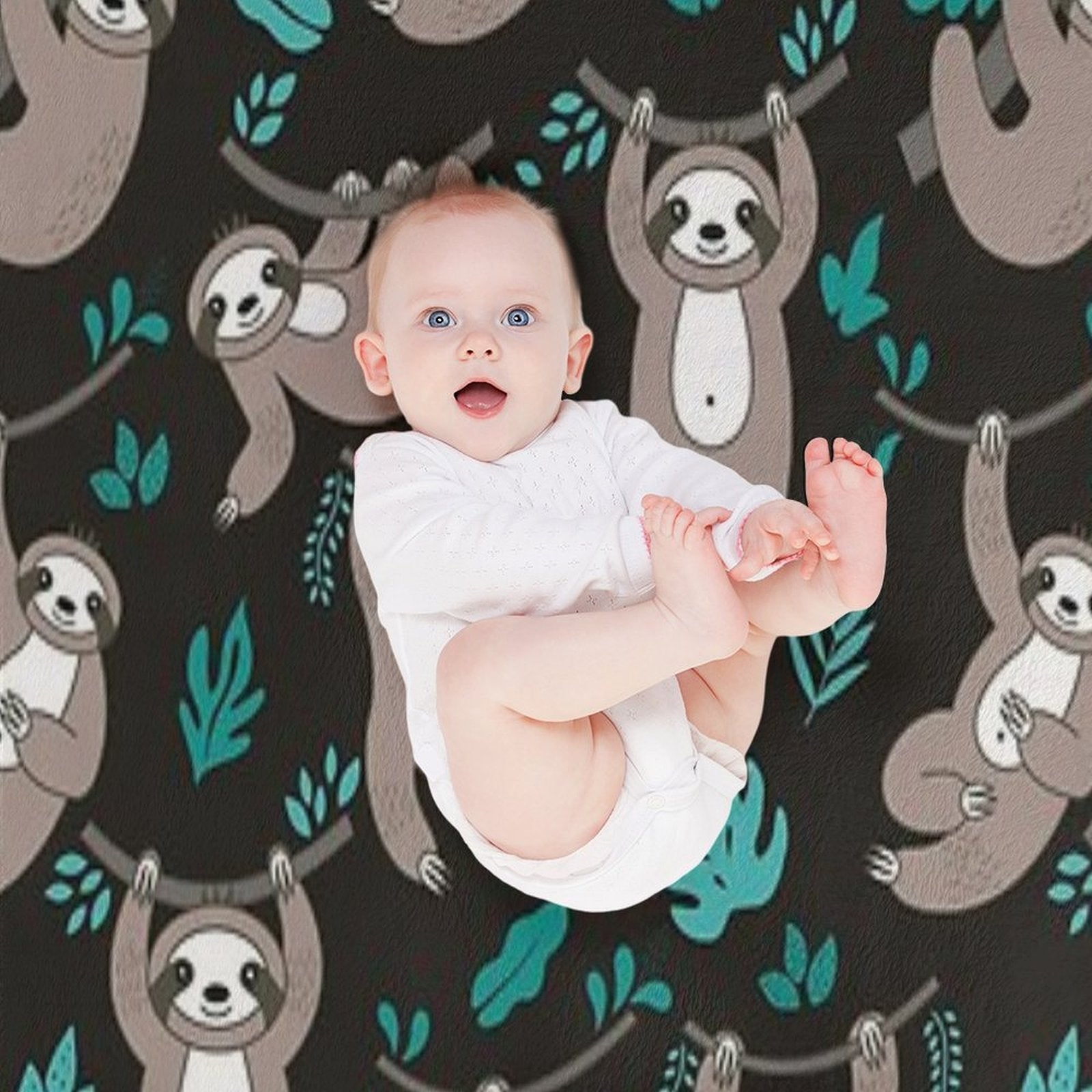 Lazy Sloths on Black Background Multi-functional Throw Blanket