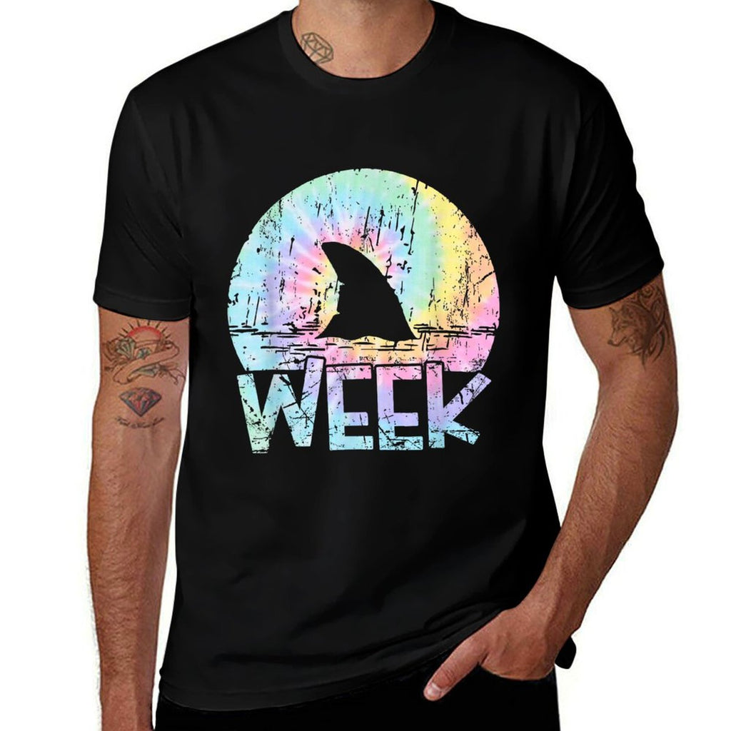 Retro Shark Fin Week 2025 Shark Lover Ocean Wildlife Tie Dye  Wrinkle-resistant T-Shirt