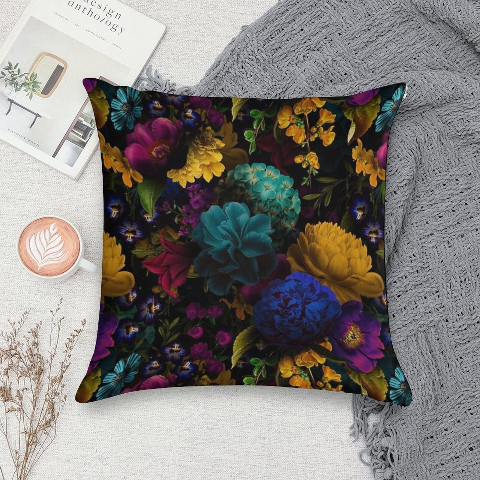 Mystical Night II Botanical Night Garden Nightgarden Soft Luxury Feel Throw Pillow