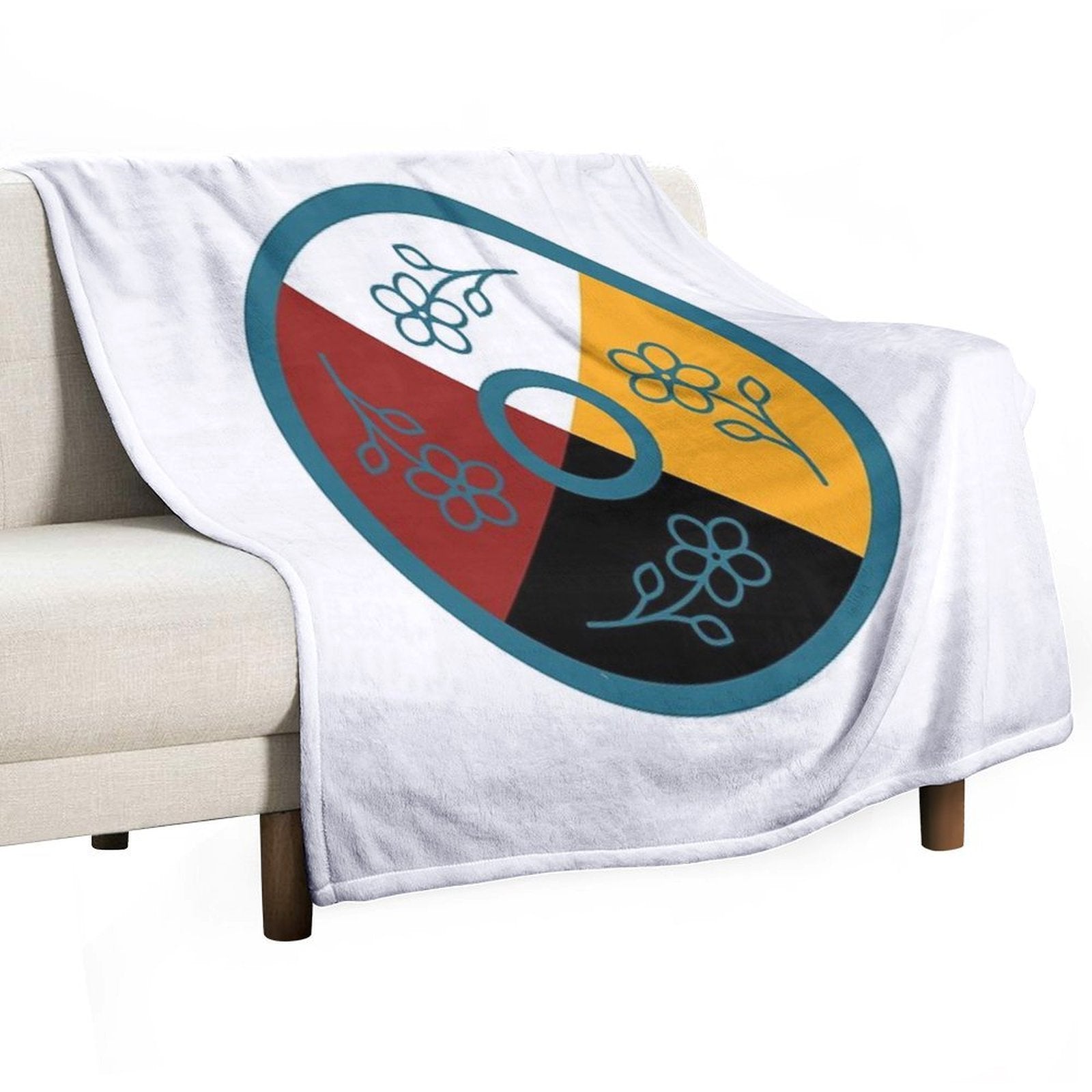 Medicine Wheel Floral WAWEZHI CANADA Shrink-resistant Throw Blanket