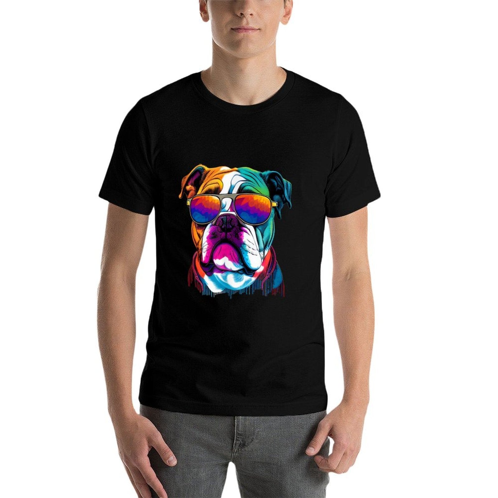 Funny Multicolor English Bulldog Face  Versatile T-Shirt