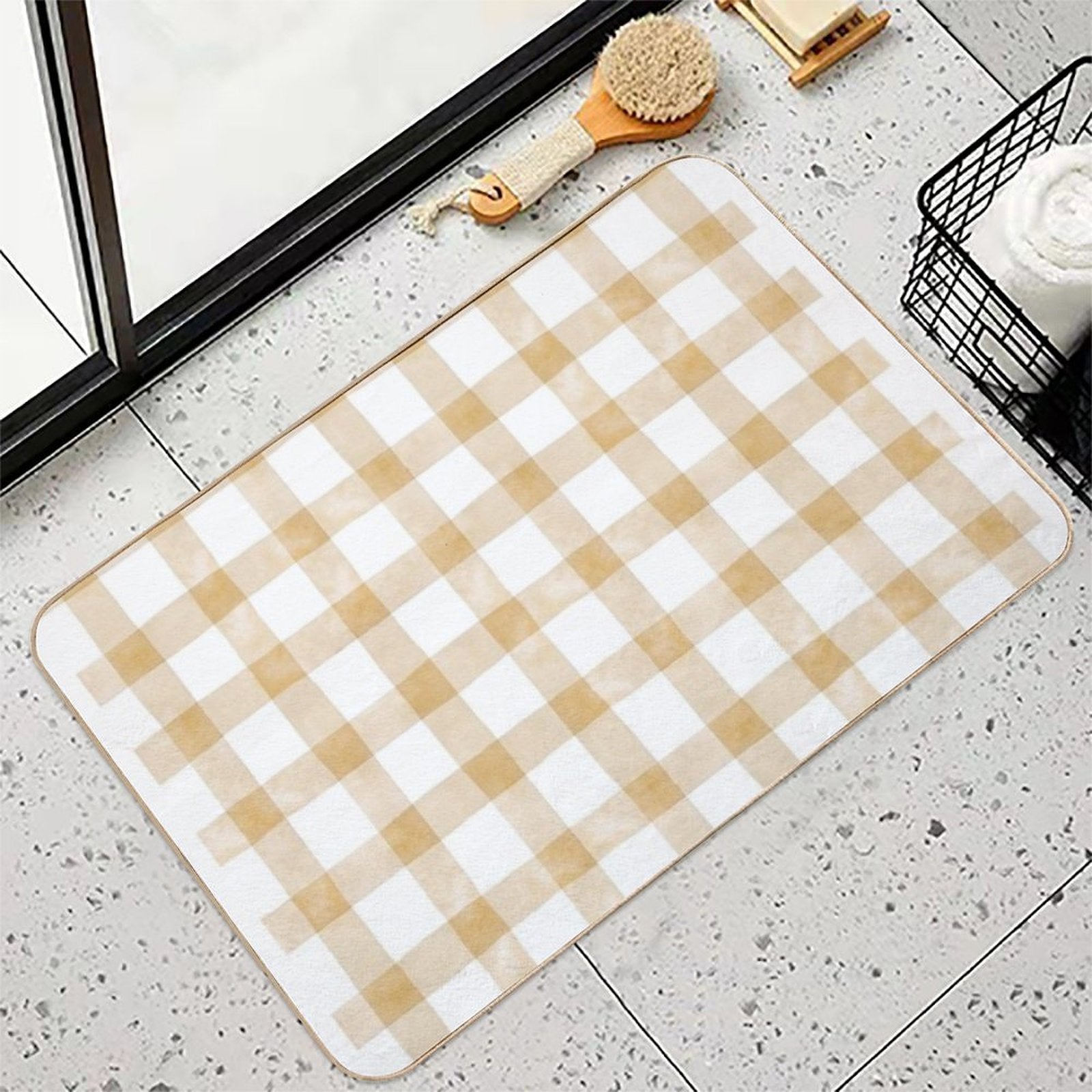 Checkered Pattern Design – Retro Aesthetic Print, Classic Grid Style, Trendy Minimalist Art for All Products  Rapid-Drying Bath Mat