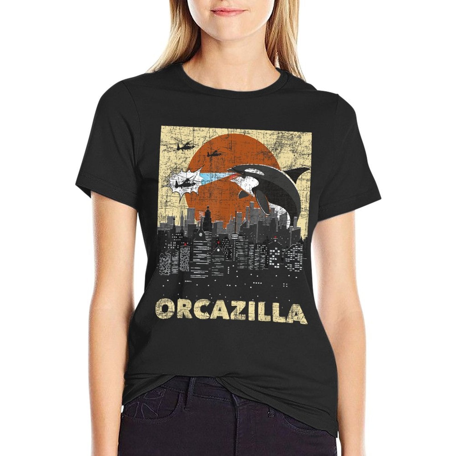 Orcazilla - Whale Lover Ocean Marine Biologist Whales  Ribbed Collar T-Shirt