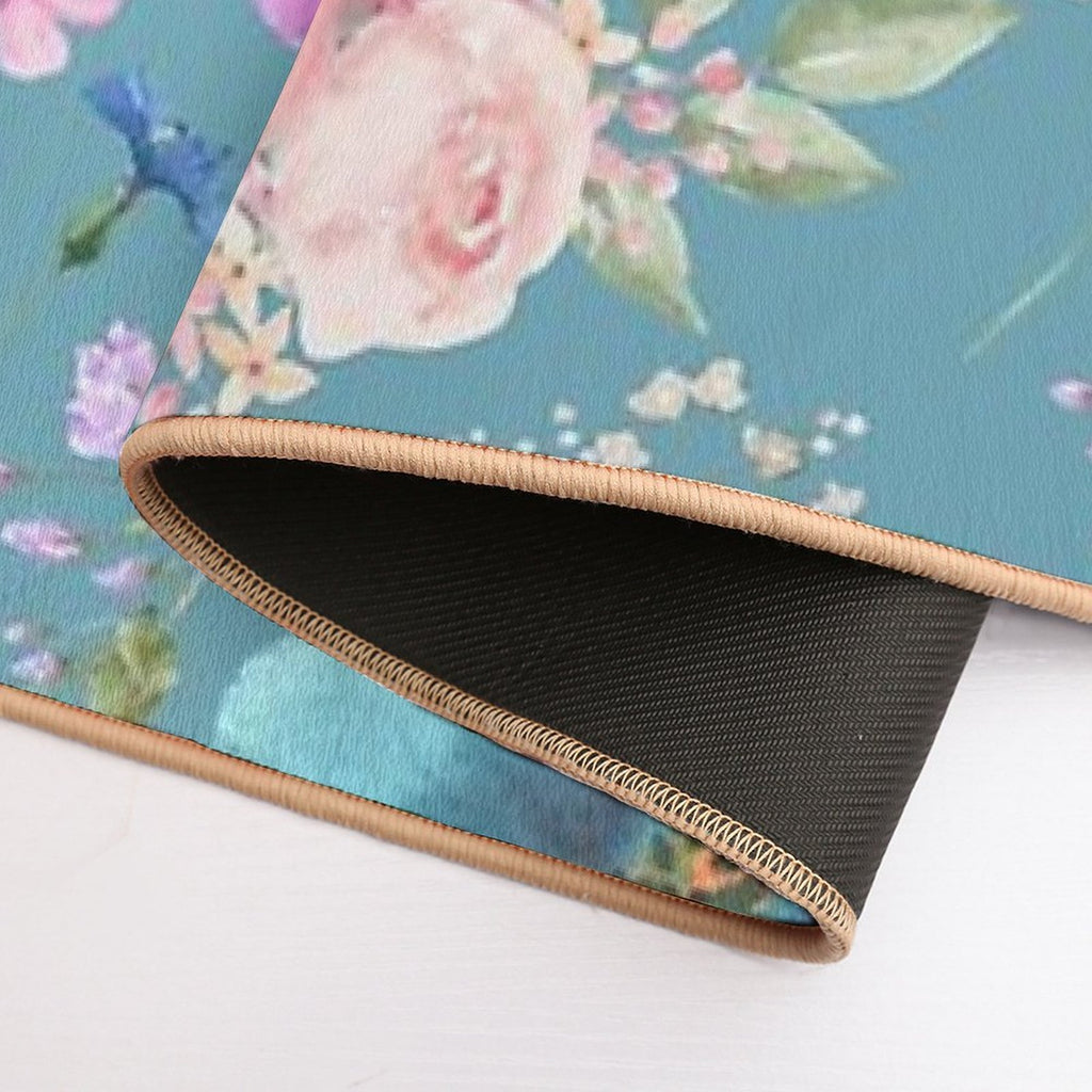 Teal Watercolor Floral Pattern  Anti-Trip Bath Mat