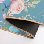 Teal Watercolor Floral Pattern  Anti-Trip Bath Mat