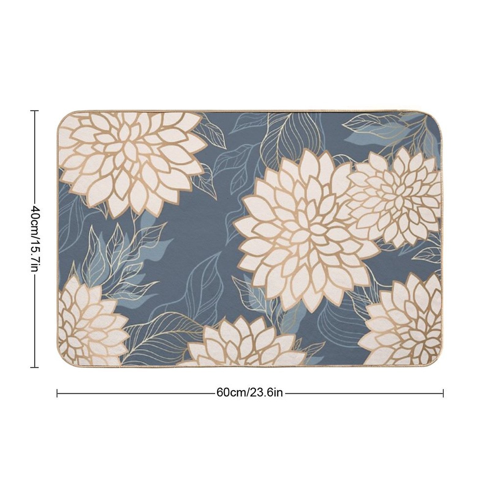 Floral Aesthetic in Navy, Ivory And Gold Durable Bath Mat