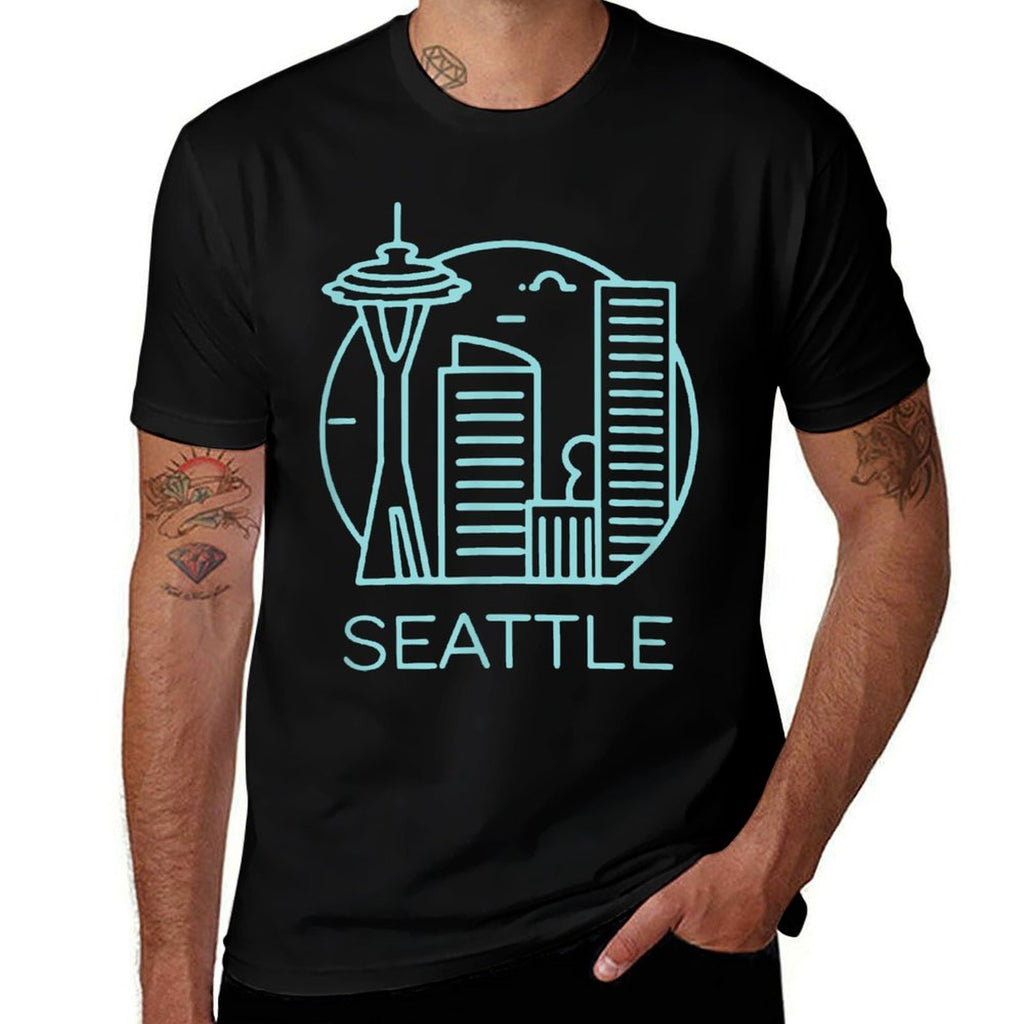 Simple Seattle Downtown Cityscape Emerald Color  Easy-care T-Shirt