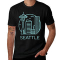 Simple Seattle Downtown Cityscape Emerald Color  Easy-care T-Shirt