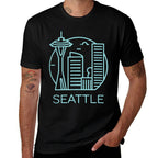 Simple Seattle Downtown Cityscape Emerald Color  Easy-care T-Shirt