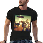 Cat UFO Selfie with Cows – Funny Alien Encounter on The Farm  Soft T-Shirt