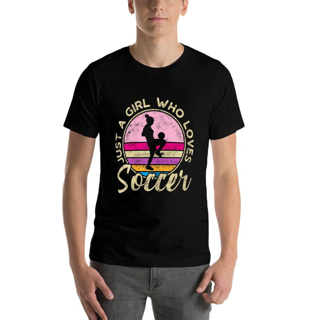 Just A Girl Who Loves Soccer Women Retro Vintage Soccer  Graphic-printed T-Shirt