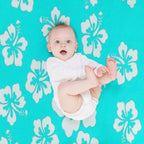 Bright Aqua Blue Hibiscus Hawaiian Flower Aloha Wrinkle-free Throw Blanket