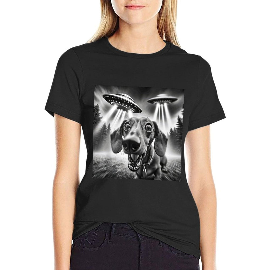Funny Dachshund UFO Dachshund Graphic Men Women Kids  Wrinkle-resistant T-Shirt